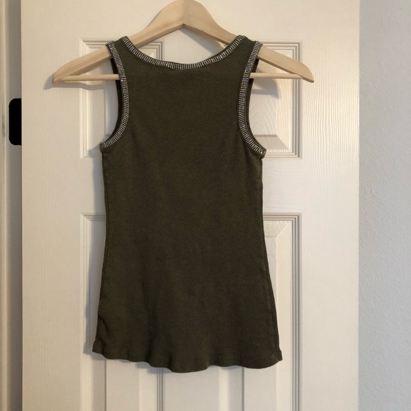 Army Green Rhinestone Ribbed Tank Top - Picture 4 of 6